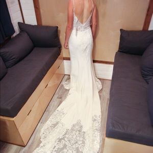 Sheath Wedding Gown with Gorgeous Train and Beaded Straps